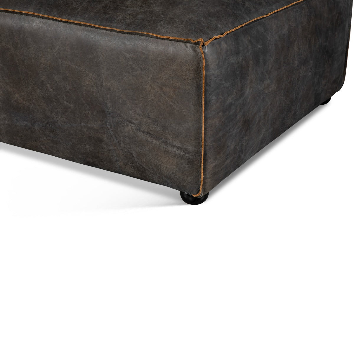 35" Antique Ebony Leather Sectional Ottoman