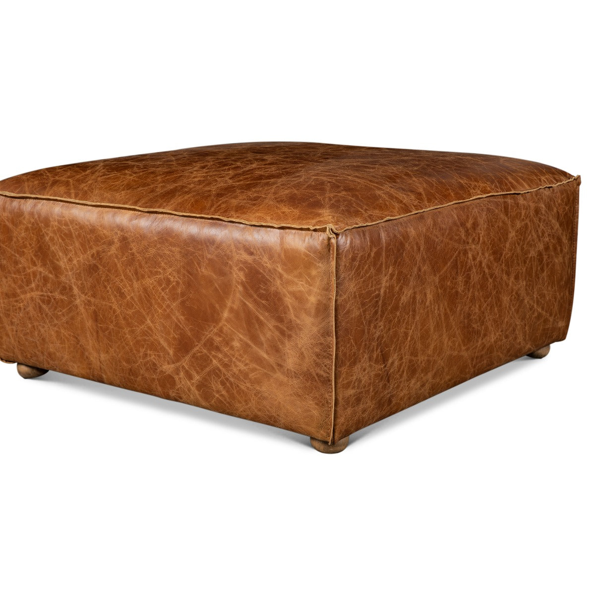 35" Cocoa Brown Leather Sectional Ottoman