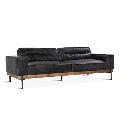 95" Antique Ebony Leather Sofa