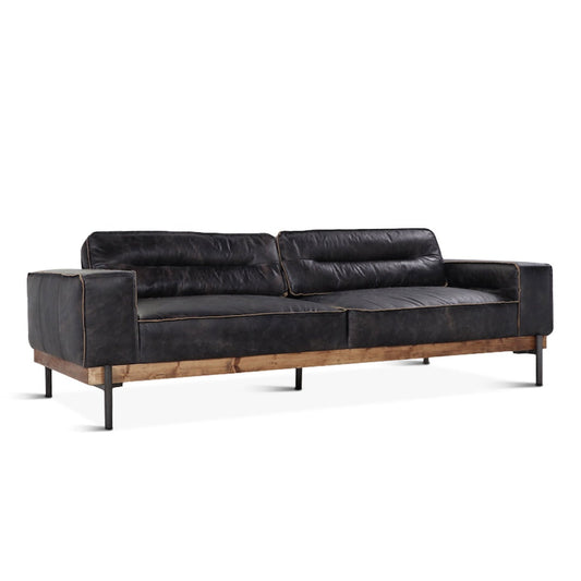 95" Antique Ebony Leather Sofa