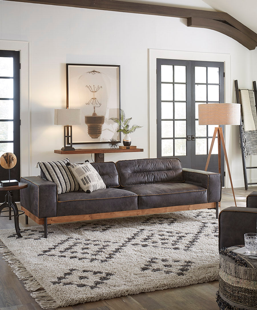 95" Antique Ebony Leather Sofa