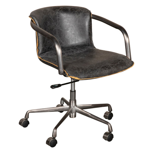 22" Antique Ebony Leather and Antique Zinc Swivel Office Chair