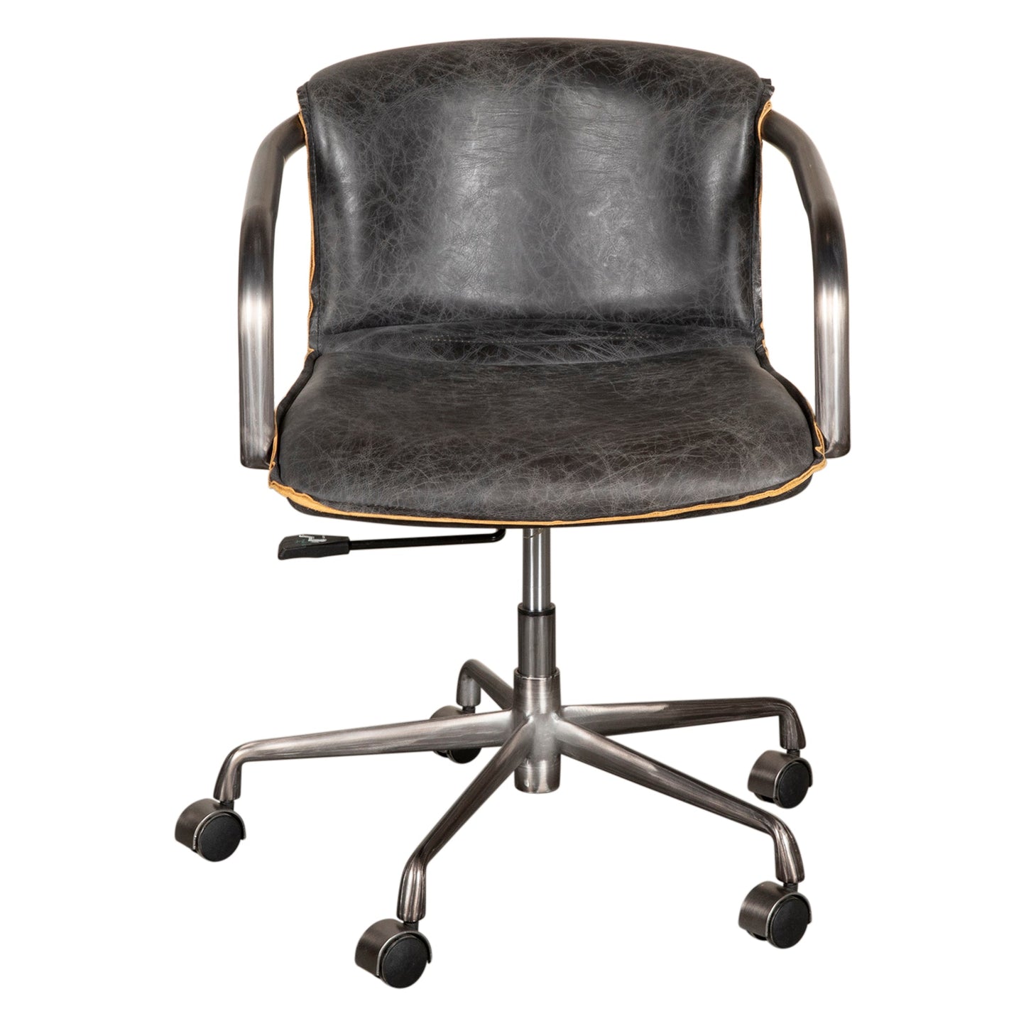 22" Antique Ebony Leather and Antique Zinc Swivel Office Chair