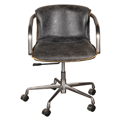 22" Antique Ebony Leather and Antique Zinc Swivel Office Chair