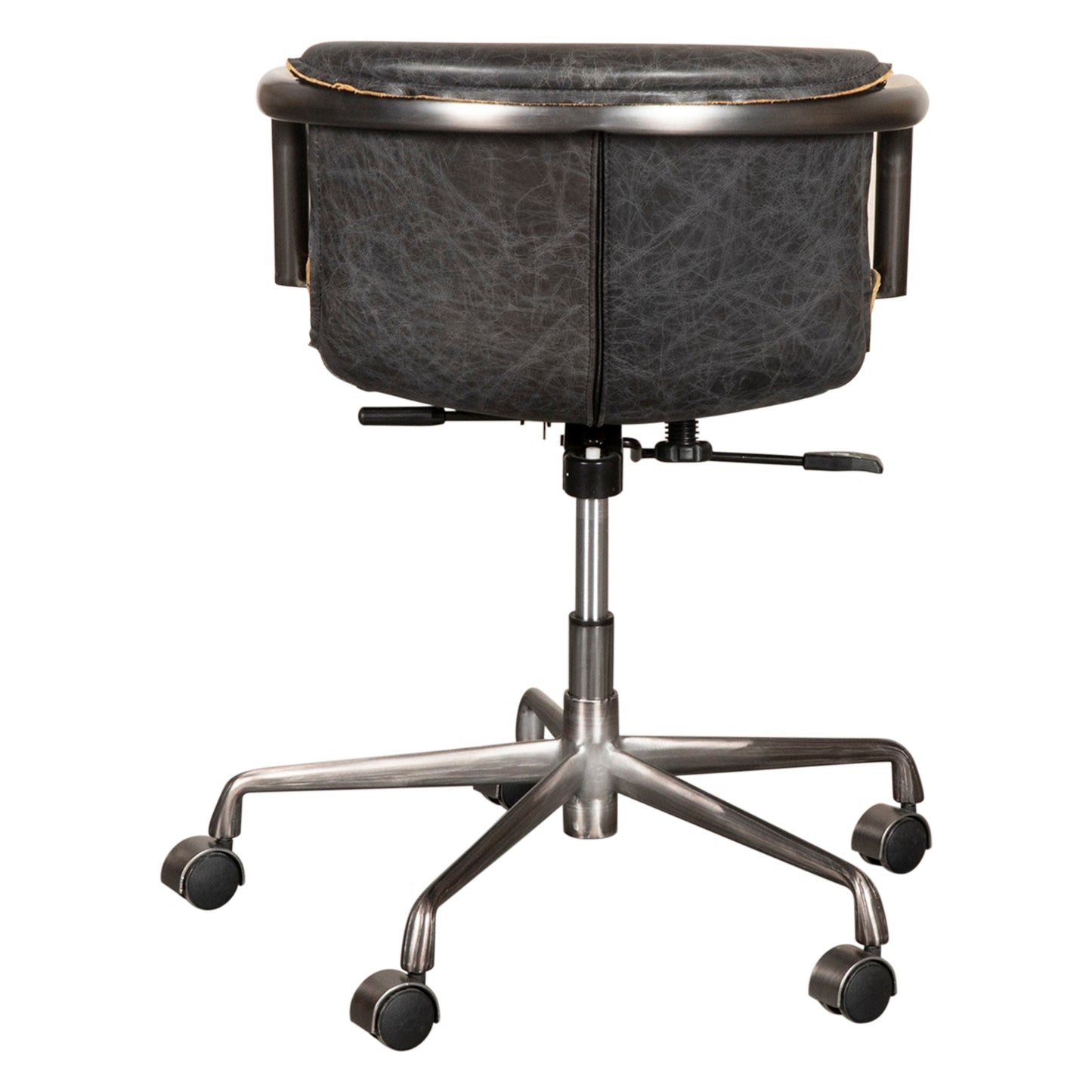 22" Antique Ebony Leather and Antique Zinc Swivel Office Chair