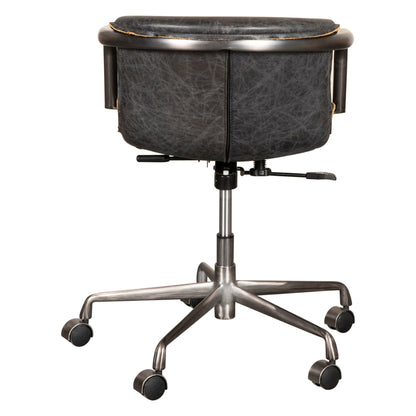 22" Antique Ebony Leather and Antique Zinc Swivel Office Chair