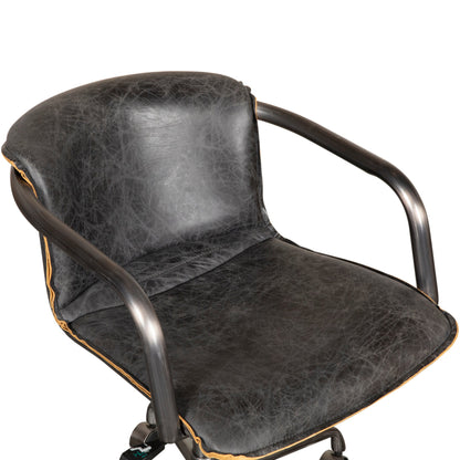22" Antique Ebony Leather and Antique Zinc Swivel Office Chair
