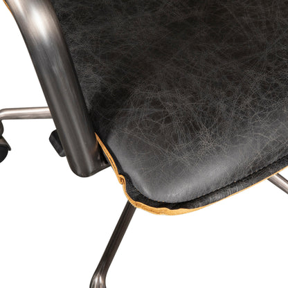 22" Antique Ebony Leather and Antique Zinc Swivel Office Chair