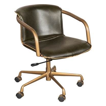 22" Emerald Green Leather and Antique Gold Swivel Office Chair