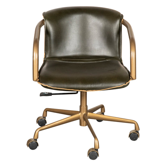 22" Emerald Green Leather and Antique Gold Swivel Office Chair