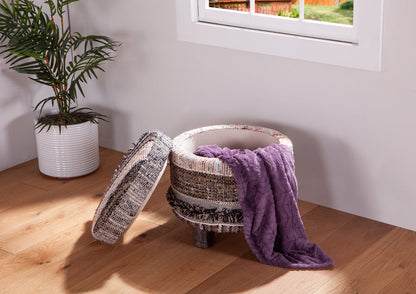 19" Moroccan Fluffy Black Accent Storage Stool