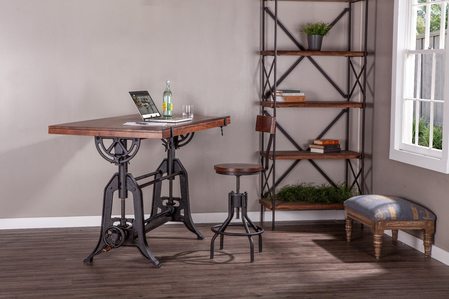 63" Walnut Wood Adjustable Drafting Desk