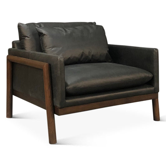 44" Charme Black Italian Leather Accent Chair